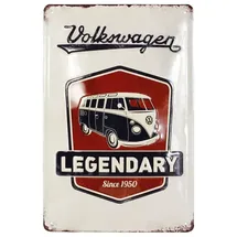 BRISA VW Collection - Volkswagen Retro-Blech-Schild-Vintage-Dekoration Geschenk-Idee aus Metall im T1 Bus Design (Vintage Logo/Grau)