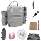 Plush Picnic - 2 Personen Picknick-Rucksack/Picknickkorb mit Kühlfach, abnehmbarem Flaschen-/Weinhalter, Fleecedecke, Teller und Besteckset