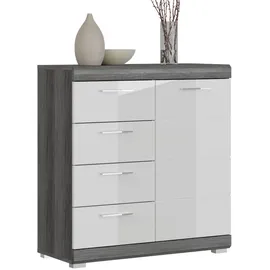 inn.furn Kommode 80 x 85 cm Weiß Hochglanz / Grau