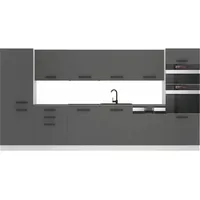 Belini Küchenzeile Küchenblock Naomi - Küchenmöbel 360 cm Einbauküche Vollausstattung ohne Elektrogeräten mit Hängeschränke und Unterschränke, ohne