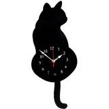 Fenteer Tail Wagging Cat Design Wanduhr Stille Pendeluhr für Die Inneneinrichtung, Schwarze Katze