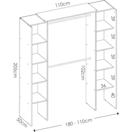 vente-unique Kleiderschrank Kleiderschranksystem - B. 164/234 cm - Eichefarben & Anthrazit - DORIAN