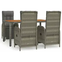VidaXL 5-tlg. Garten-Essgruppe mit Kissen Grau Poly Rattan