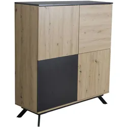 Kadima Design Eichendekor-Kommode mit schwarzem Standbein, wasserabweisende Oberfläche, viel Stauraum. 110x40x125 cm