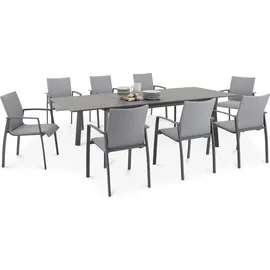 Idimex Gartenmöbel Set VERANO, anthrazit/hellgrau - 8 Stühlen und ausziehbarem Gartentisch, Aluminium und wetterfeste Textilene, stapelbar, strapazi... - Grau