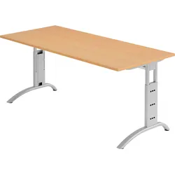 bümö manuell höhenverstellbarer Schreibtisch 180x80 cm in Buche - PC Tisch höhenverstellbar & groß, höhenverstellbarer Tisch Büro, großer