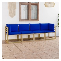 vidaXL 4-Sitzer-Gartensofa mit Blauen Kissen