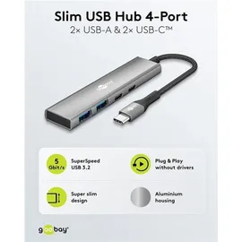 goobay USB-C Hub, 4-Port USB-Hub, USB-CTM auf USB-CTM/USB-A, 5 Gbit/s