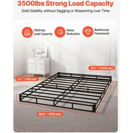 Vevor Boxspringbettgestell (Queen-Size) mit Waschbarem Stoffbezug, Metallrahmen (2010 x 1515 x 130 mm) für Queensize-Betten, 13 cm Matratzenauflage, Max. Belastbarkeit 1587,57 kg, Matratzenfundament