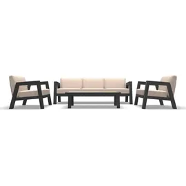 Lesli Living Lounge-Set "Manu" Anthrazit/Beige/Holzoptik - Schwarz/Beige/Braun
