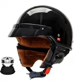 Halbschalenhelm Mit ECE-Zulassung Motorradhelm Für Damen Und Herren Erwachsene Rollerhelm Cruiser Chopper Skateboardhelm Motorradhalbhelm C,L59-60CM