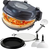 Sommertal PizzaProfi Pizzaofen, 32cm Pizzastein, schnelle 3-Minuten Pizza, 5-teiliges Set mit Pfanneneinsatz, 2x Pizzaschieber, Pizzaschneider, Steinplatte, Sichtfenster, max. 400°C