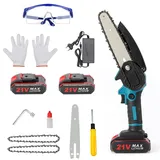 Mini Kettensäge Elektro,6 Zoll Mini Kettensäge Elektro mit 2 Akku,Bürstenlose Kettensäge,Mini Elektro Kettensäge,Akku Kettensäge mit Akku und Ladegerät,Kleine Kettensäge Elektrisch