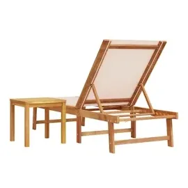 vidaXL Sonnenliege mit Tisch Creme Massivholz Akazie und Textilene