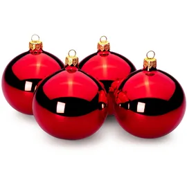 SIKORA Essentials Klassische Christbaumkugeln aus Glas - Hochglanz - 6 Farben 3 Größen Premium Qualität, Farbe/Modell:Rot Hochglanz 4er Set, Höhe in cm:8 cm