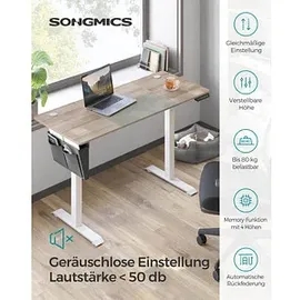 Songmics elektrisch höhenverstellbarer Schreibtisch greige rechteckig, C-Fuß-Gestell weiß 140,0 x 60,0 cm