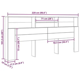 vidaXL Kopfteil Schrank Artisan-Eiche 220 x 19 x 101,5 cm