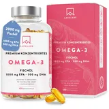 Omega 3 Kapseln Hochdosiert 2000mg Omega 3 Öl 1000mg EPA + 500mg DHA pro Tagesdosis (2 Premium Omega 3 Fischöl Kapseln) - Omega-3-Fettsäuren Kapseln - 120 Kapseln Fischöl Omega 3 Hochdosiert 60 Tage