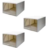 S.I.C Schuhbox, Schuhaufbewahrungsbehälter, Schuhregal mit ausziehbarer Schublade, Aufbewahrung, faltbar, stapelbar, platzsparend (Weißx3)