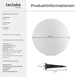 Tectake Kugelleuchte Luminous Globe, mit LED-Beleuchtung, 12 W inklusive Erdspieß