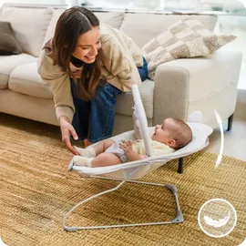 MOMI GLOSSY Babywippe für Babys bis 9 kg, 3-Punkt-Sicherheitsgurt, Metallgestell mit Antirutsch-Füßchen, Gewicht 1,7 kg, Abmessungen 58 x 49 x 53 cm, sensorisches Modul für Kinderförderung