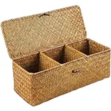 Weduspaty Korbkorb mit Deckel, 13x5x4 3 -uper-Korbspeicherkorb, rechteckiger gewebter Toilettenrollenkorb für Desktop-Snacks-Make-ups, Weidenkorb mit Deckel organisieren