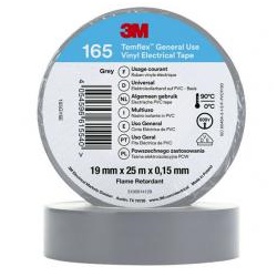 3M Temflex 165 Vinyl Elektro-Isolierband, 19mm breit, 25m lang, grau