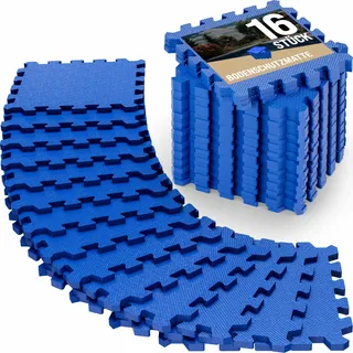 MONZANA® 16x Bodenschutzmatte für Pool & Fitness 45x45cm rutschfest Fitnessgerät Wärmeisolierend Eva-Schaumstoff Erweiterbar Unterlage Blau