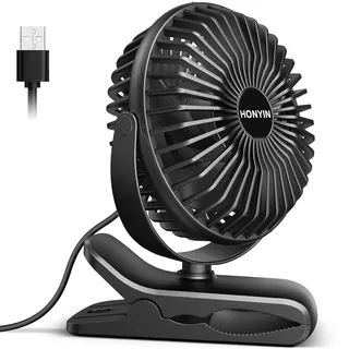 HONYIN Mini Ventilator mit Clip, 720 Drehung Kleiner USB Ventilator, Starke + Stabile Klammer, 3 Geschwindigkeitsstufen, Ideal als Tischventilator im Büro