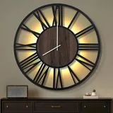 Maxstar 80CM Große Wanduhr Für Wohnzimmer, Batteriebetrieben,Still, Nicht Tickend, Holzstil, Moderne LED-Wanduhr Für Schlafzimmer, Garage, Büro, Esszimmer, Küchendekor (Römische Ziffern, Schwarz-32)
