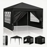 BreezTerra Pavillon 3x3 m,Faltpavillon Wasserdicht Windfest UV 50+ Sonnenschutz, mit 4 Seitenwände,Höhenverstellbare, Stabil Gartenzelt Partyzelt für Garten, Party, Terrasse,Camping,Schwarz