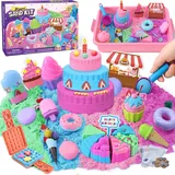 Toyssa Eisdiele Spielsand Sandspielzeug Eis Magic Sand Koffer mit 900g Knetsand Kuchenform Spielgeld Eis Spielzeug für Kinder, Spielsand Set Zaubersand Geschenk für Kinder Mädchen 3 4 5 6 7 8 Jahre