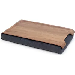 Mini Laptray Tablett Nuss mit Anti-Rutsch-Beschichtung mit grauem Kissen