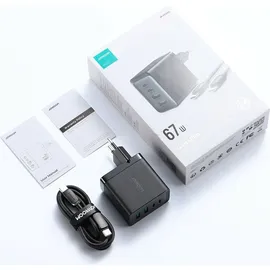 Joyroom Ladegerät, GaN 67W 4 Ports (2x USB, 2x USB C) schwarz (TCG02) + Kabel USB C - USB C 100W 1,2m - Schwarz