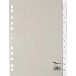Register, blanko, A4, 225x297mm, grau, volle Höhe, PP,12 Blatt