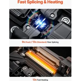 Vevor Glasfaser Spleißgerät, 6 Motoren, Kern- & Mantelausrichtung, mit 6 s schnellem Spleißen & 13 s Aufheizzeit, 5-Zoll-LCD-Bildschirm, 3-in-1-Faserhalter, 7800 mAh Akku für SM MM DS NZDS-Fasern