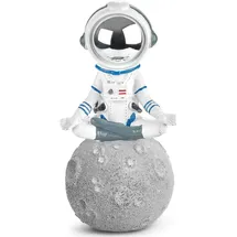 Brubaker Dekofigur Astronaut im Schneidersitz auf dem Mond - 18 cm Weltraum Figur (Dekoration - Grau und Weiß, 1 St., Astronautin Yoga mit verchromtem Helm), Handbemalte moderne Sukhasana Statue - Deko silberfarben 9.5 cm x 19 cm x 9 cm