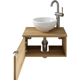 Saphir Waschtisch SAPHIR "Serie 6915 Waschschale mit Unterschrank für Gästebad, Gäste WC", braun (halifax eiche, halifax eiche, halifax eiche quer nb), B:51cm H:39,8cm T:35cm, Waschtische, Waschtisch, 51 cm breit, 1 Tür, Waschtischplatte, kleine Bäder, ohne