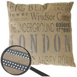 Zierkissen London, Sofakissen Deko-Kissen mit Füllung, braun Glitzersteine 45x45cm