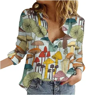 Musselin Bluse Damen Bluse Vintage Leinenbluse Hemd mit Knöpfen Sommer Basic Shirt Leinenhemd Kurzarm/Langarm Tshirt Casual Oberteile Lose Damenblusen Longbluse Blusenshirt Blusen & Tuniken für Damen - L