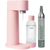 Mysoda: Woody Set - Wassersprudler aus erneuerbarem Holzkomposit Material mit 1L Quick-Lock BPA-frei Plastikflasche und CO2-Zylinder - Pink