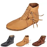 Generisch Cowboystiefel, Mittelalter Schuhe Herren Wikinger Kurz Cowboystiefel Leder Cowboy Stiefel Männer Westernstiefel Gothic Western Stiefeletten Flache Lederstiefel Boots Festival Braun, 43 - 43 EU