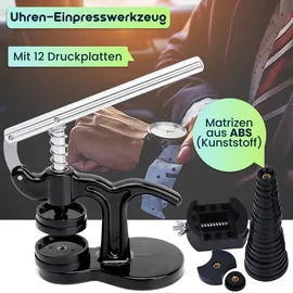 casativo Profi Uhren Einpresswerkzeug 17 tlg., Reparatur Werkzeug für Uhren inkl. 12 Druckplatten, ideal für den Batteriewechsel
