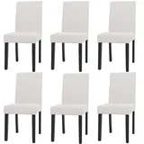 Mendler 6er-Set Esszimmerstuhl Littau, Stuhl Küchenstuhl Hochlehner, Stoff/Textil Cord Holz creme, dunkle Beine