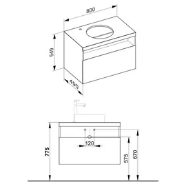 Keuco Stageline Waschtisch-Unterschrank 32864970000 80 x 55 x 49 cm, Dekor Vulkanit, Glas Vulkanit satiniert, ohne Elektrik, mit Hahnlochbohrung