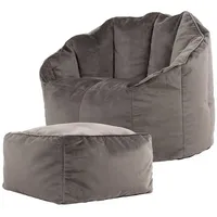 I.C.O.N. icon Sitzsack Sessel aus Samt „Sirena“ mit Hocker (Spar-Set, 1 x Sitzsack, 1 x Fußhocker), Sitzsack XXL, Made in Germany, für Erwachsene & Kinder grau
