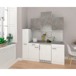 Küchenblock Economy Weiss/ Beton Cerankochfeld B: 180cm