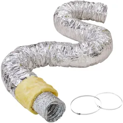 VEVOR Aluflexschlauch 7620mm lang Lüftungsschlauch Φ130mm Alu Flexrohr Luftkanal R-4.2 Thermischer Widerstandswert 25mm Rohrstärke Alurohr Schlauch Owens Corning-Isolierwatte Luftleitungen