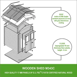 TIMBELA Holz-Gartenhaus M343C+M343G 3,53 m2 mit kleinen Fenstern und Boden