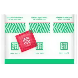 Sextoy-reinigung einzelne beutel mit confortex einweg-sanitärblättern und einem comfortex kondom mit erdbeergeschmack.